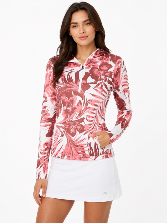 J.Lindeberg Jackets & Blazers - J.Lindeberg - Aerial Print Quarter Zip Hood Pink Floral Golf Pullover
